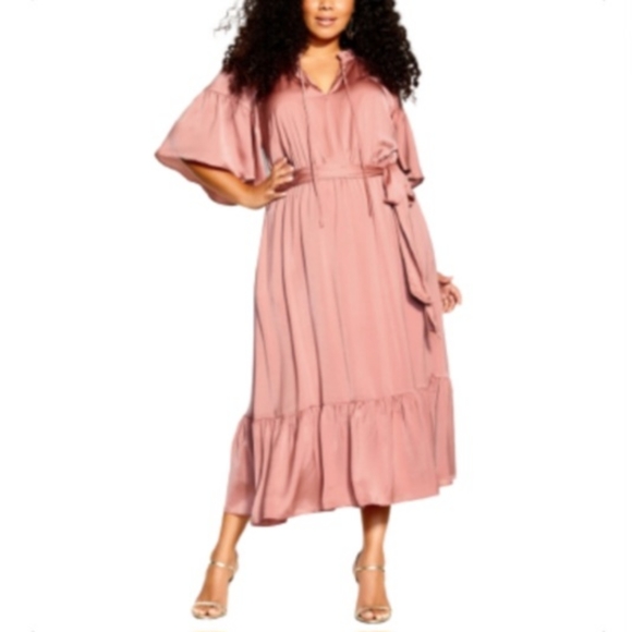 CITY CHIC ☆ SILKY ☆ FELICITY TEA ROSE ☆ MIDI DRESS ☆ NWT - Picture 2 of 12